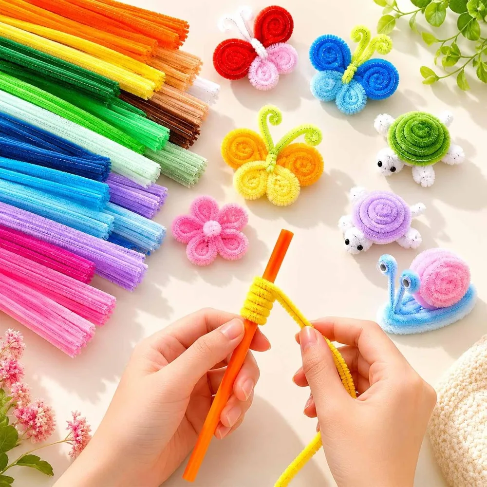 3600 Pcs 12 Inch Craft Pipe Cleaners Fluffy Chenille Stems Bulk with 50 Flower Stems, 4 Tape, 350 Stamens for DIY Art Projects, Gift Wrapping, Party Decorations view 4