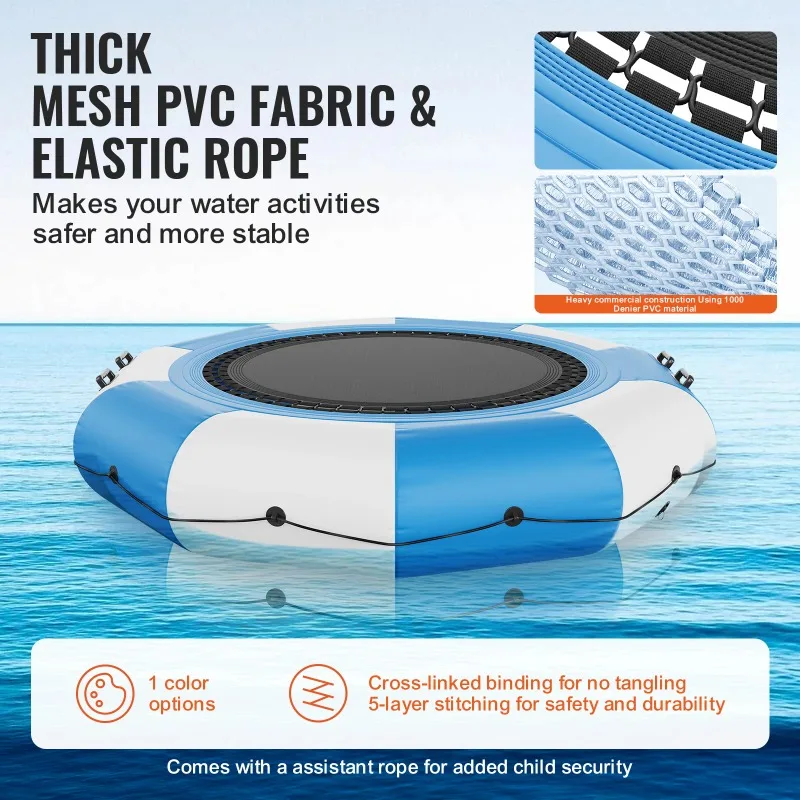 Inflatable Water Bouncer 10ft Recreational Water Trampoline Portable Bounce Swim Platform Kids Adults Floating Rebounder