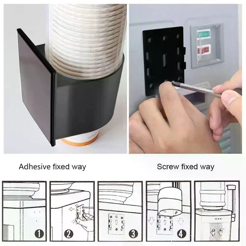 Holder Self-Adhesive Water Dispenser Plastic Cup Dust-proof Paper Rack