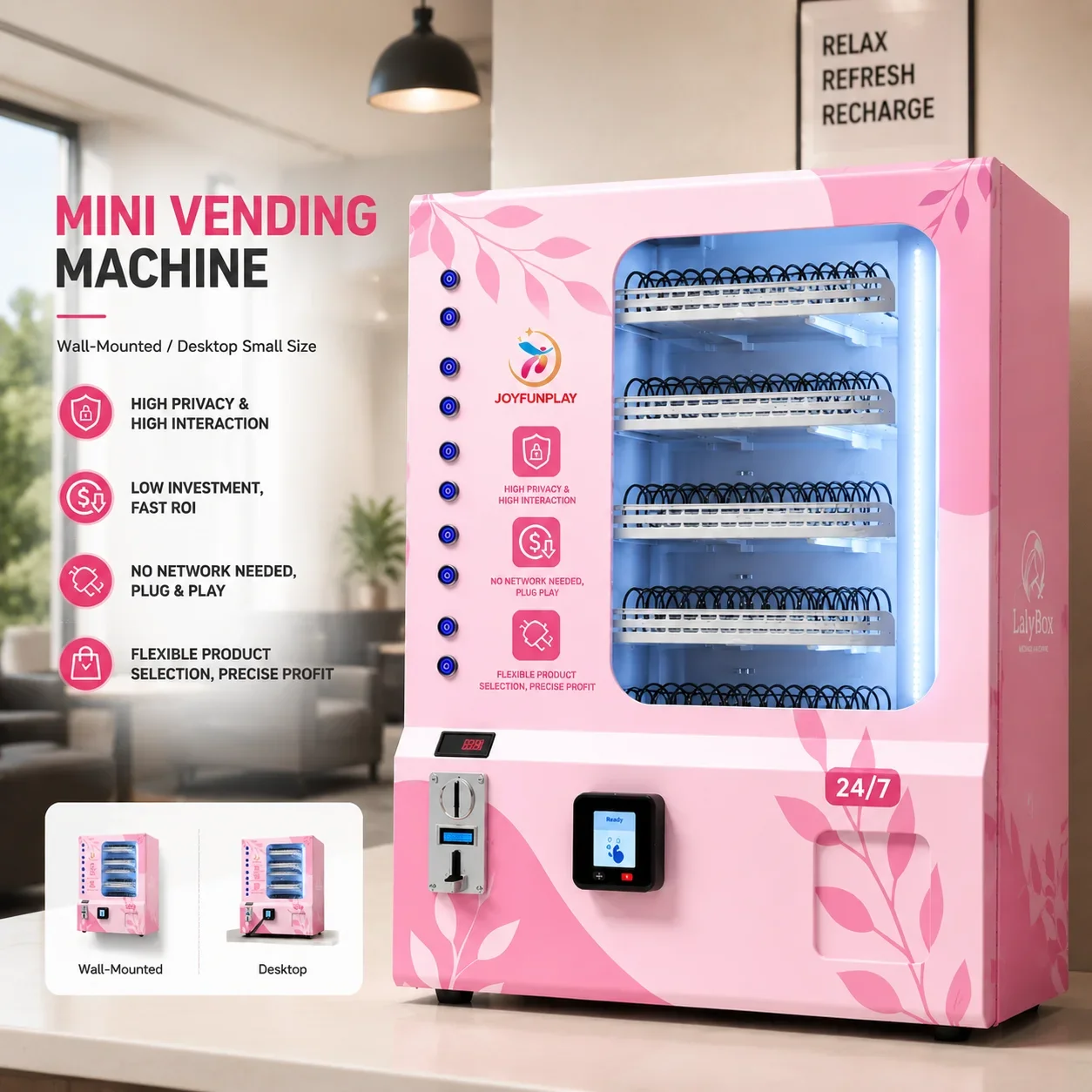 24/7 Self-Service Mini Vending Machine Age Verification ID Reader Condom Feminine Hygiene Daily Goods Dispenser Supermarket