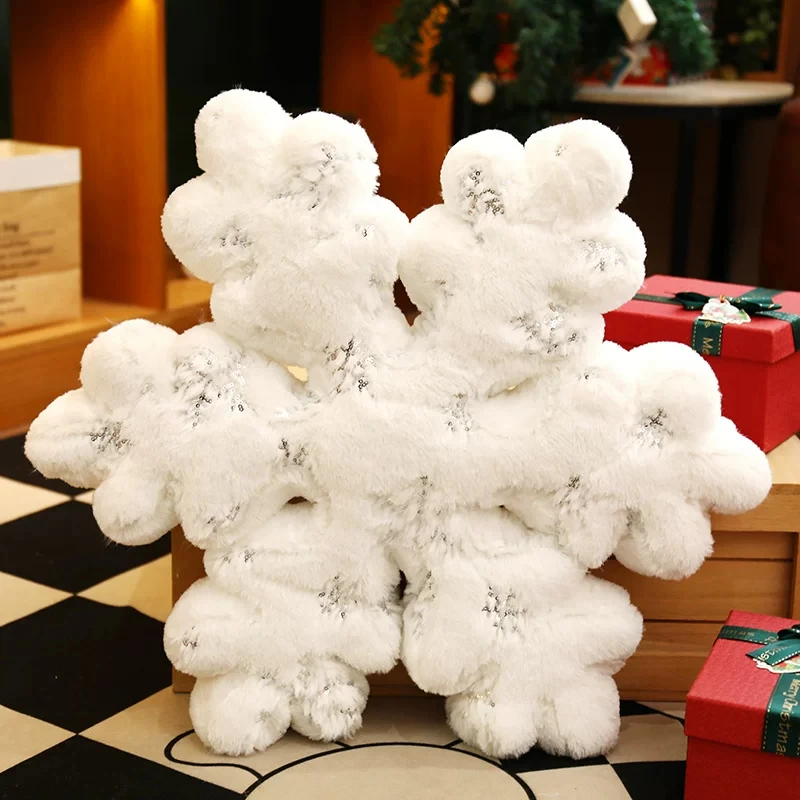 Cute Shiny Sequin Snowflake Cushion for Women White Snowflake Sofa Throw Pillow Christmas Home Decor Gift