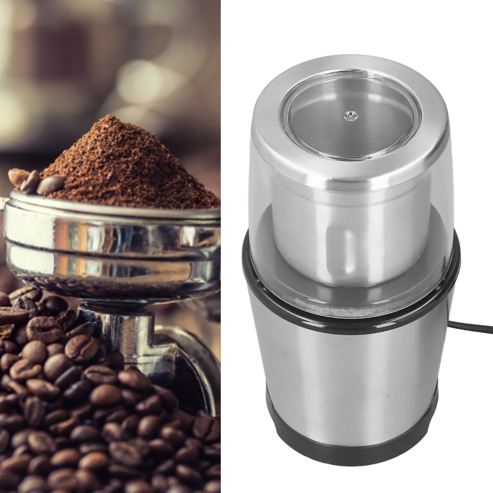 Adjustable Coffee Grinder Button Control 300W Exquisite Appearance Coffee Bean  Grinder Stainless Steel Portable for Home
