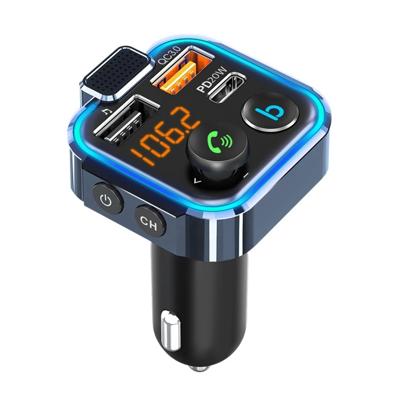 Car FM Transmitter Sound Fast USB Charger Car Adapter Support 42W PD+QC3.0 LED Backlight Wireless Call