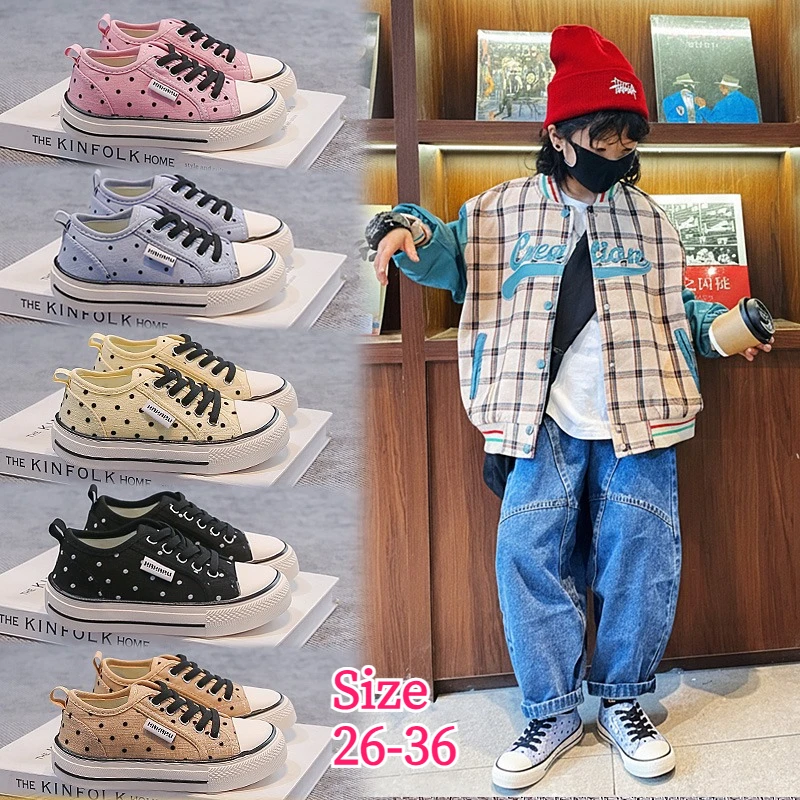 Children's Canvas Sneakers Polka Dot Breathable Casual Shoes Non-Slip Soft for Toddlers Indoor Outdoor Boys Girls Shoes Kids