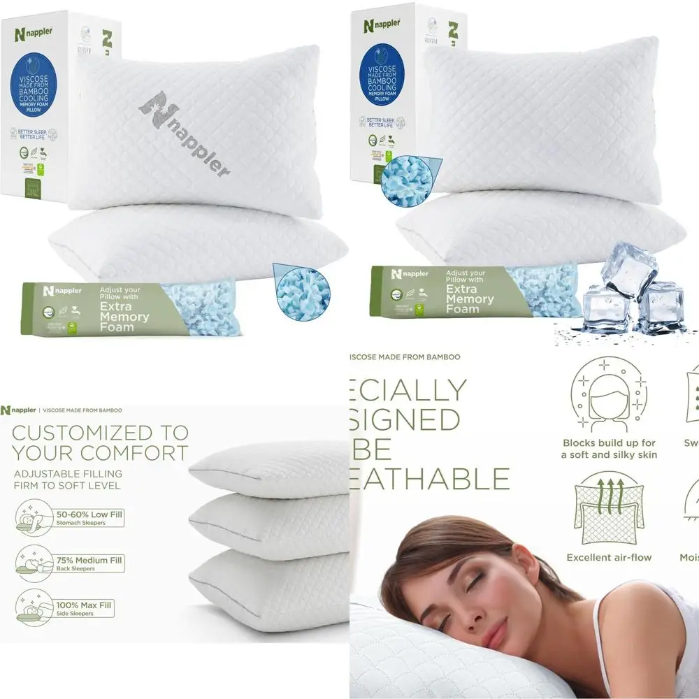 

King Size Cooling Pillows Set - Premium Breathable Memory Foam, Adjustable Support for All Sleep Positions
