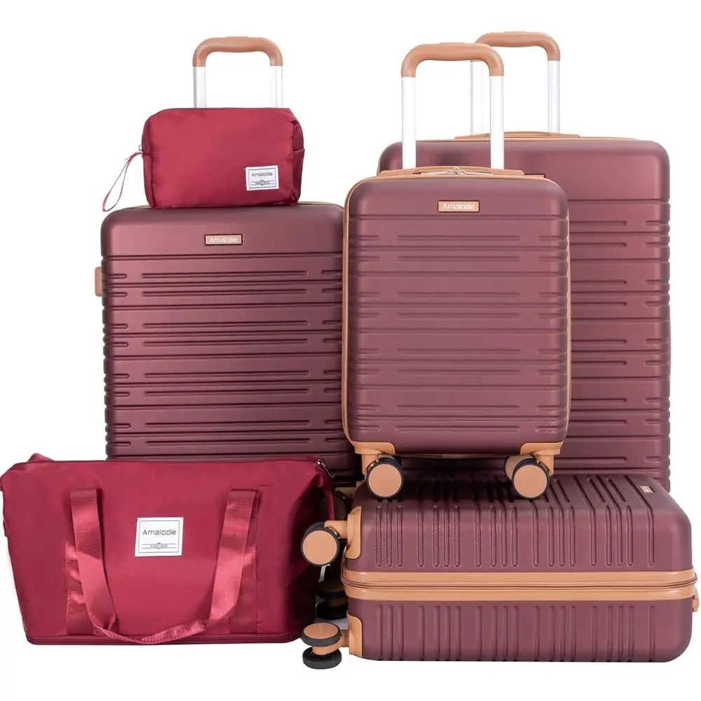 

6-Piece Large Hardshell ABS Spinner Suitcase Set with TSA Lock, Airline Approved, Wine Red (16/20/24/28)