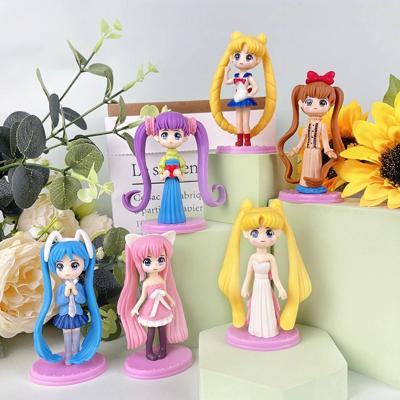 

6 Pcs-Set Sailor Moon Anime Figure Mizuno Ami Tsukino Usagi Hino Rei Aino Minako Action Figure Cake Decoration Kawaii Toys Gift