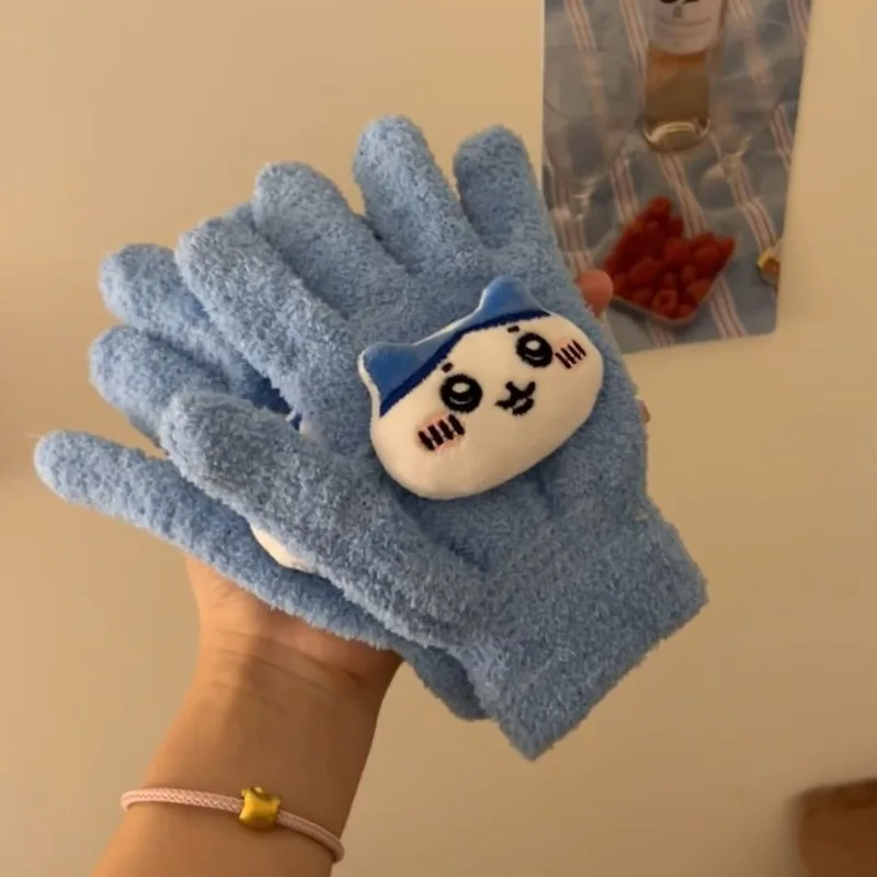 Cute Chiikawa Coral Fleece Warm Gloves Cartoon Hachiware Usagi Thick Full Finger Gloves Exquisite Student Winter Gloves
