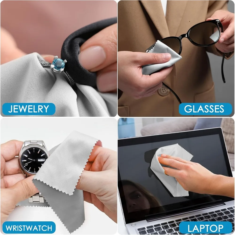 50/10Pcs Glasses Microfiber Cleaning Cloth Phone Screen Camera Lens Cleaner Wipe 8*8cm Polishing Cloth for Jewelry Silver Gold
