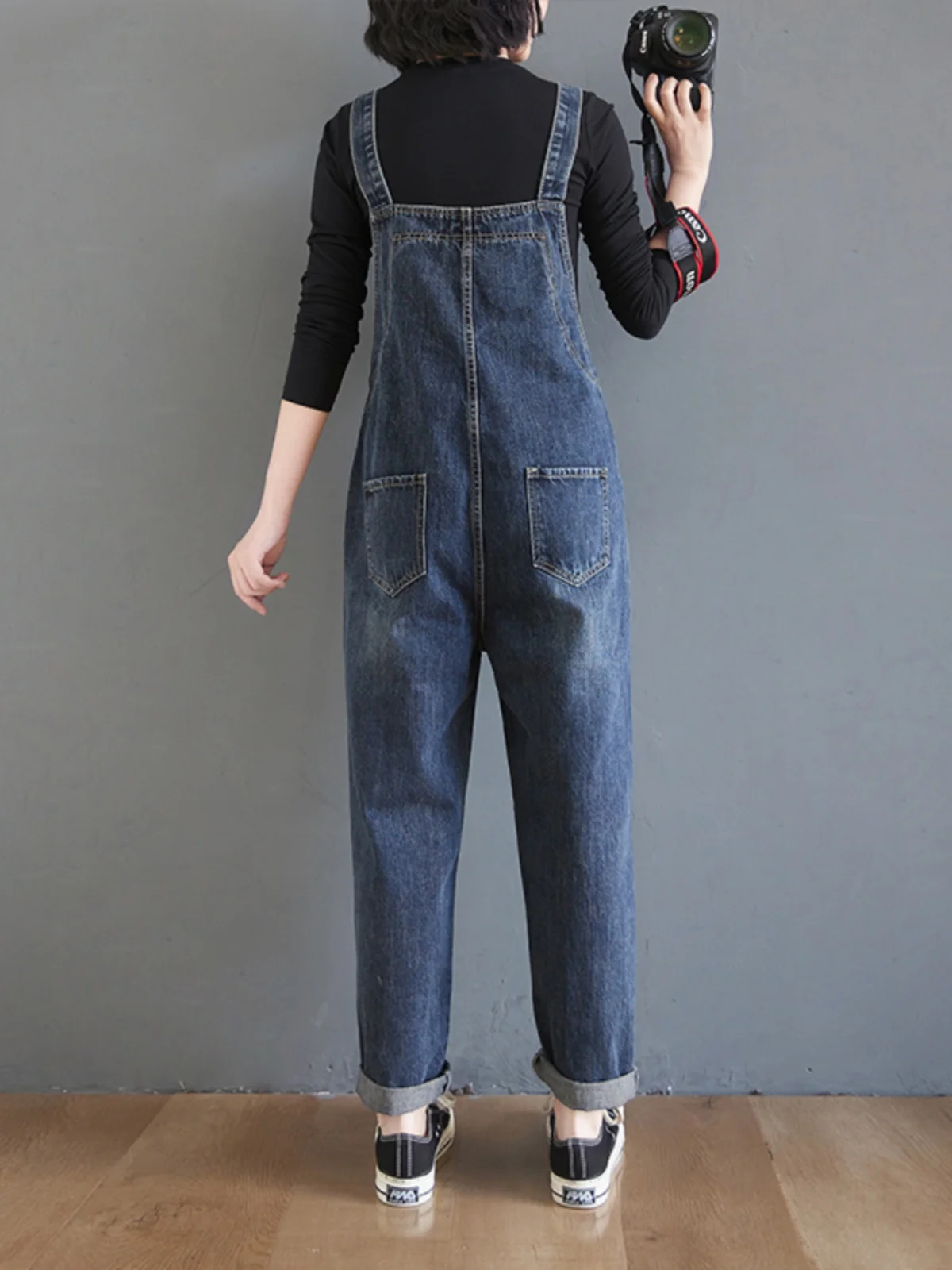 Frauen Denim Overalls Lose Breite Bein Harem Hosen Hohe Taille Baumwolle Stretch Frühling Herbst plus Größe Schlankheits Anzug
