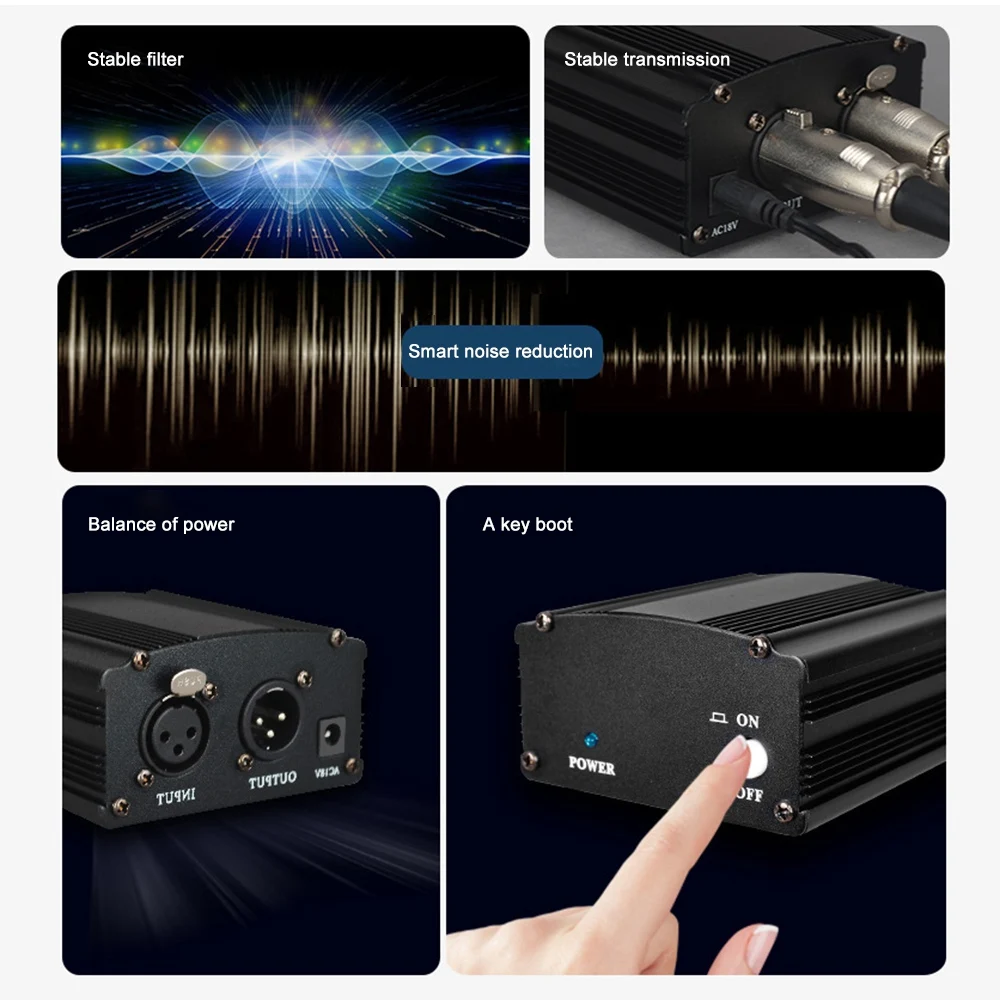 Professional 48V Dc Phantom Power Supply Professional for Studio Recording Condenser Microphone Computer-US Plug jasmine