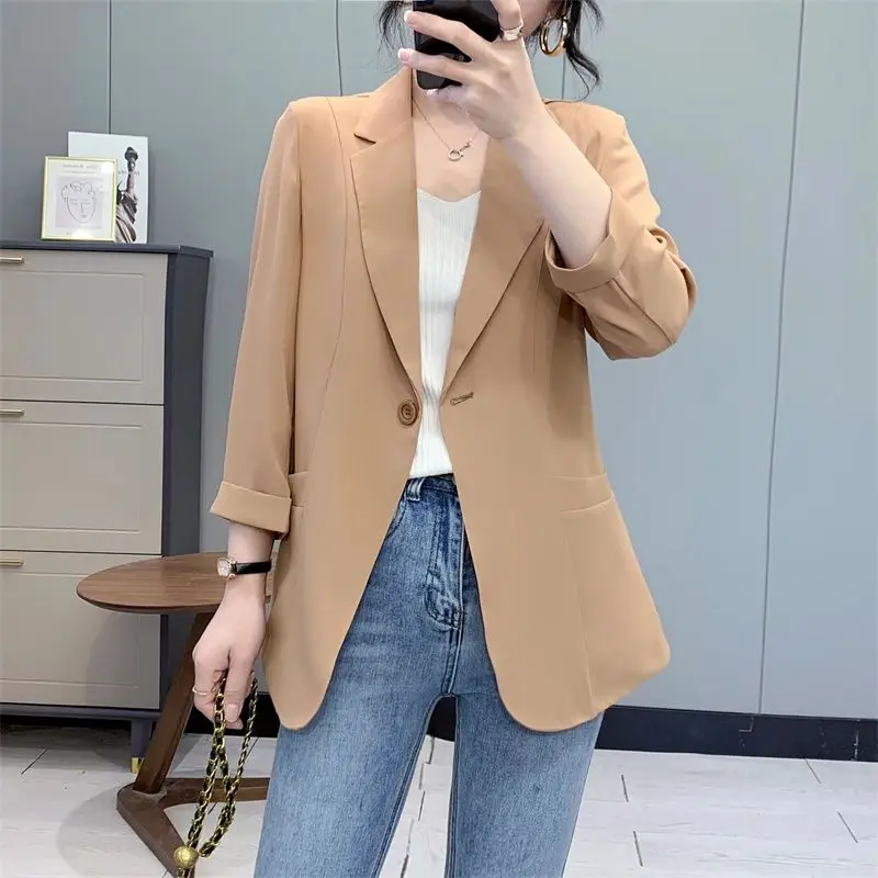 Spring Autumn Fashion Elegant Polo Neck Long Sleeved Jackets Casual Versatile Western Women's Clothing Slim Fit Tailored Coats