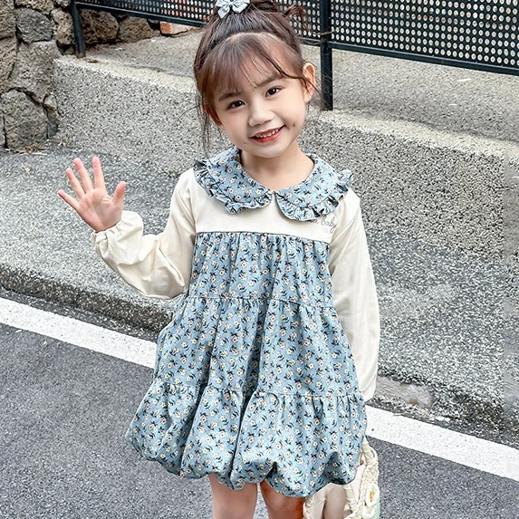 

Костюм для девочек, осень-зима 2022, новая детская одежда, модное детское платье принцессы с рваным цветком для девочек, повседневное простое платье