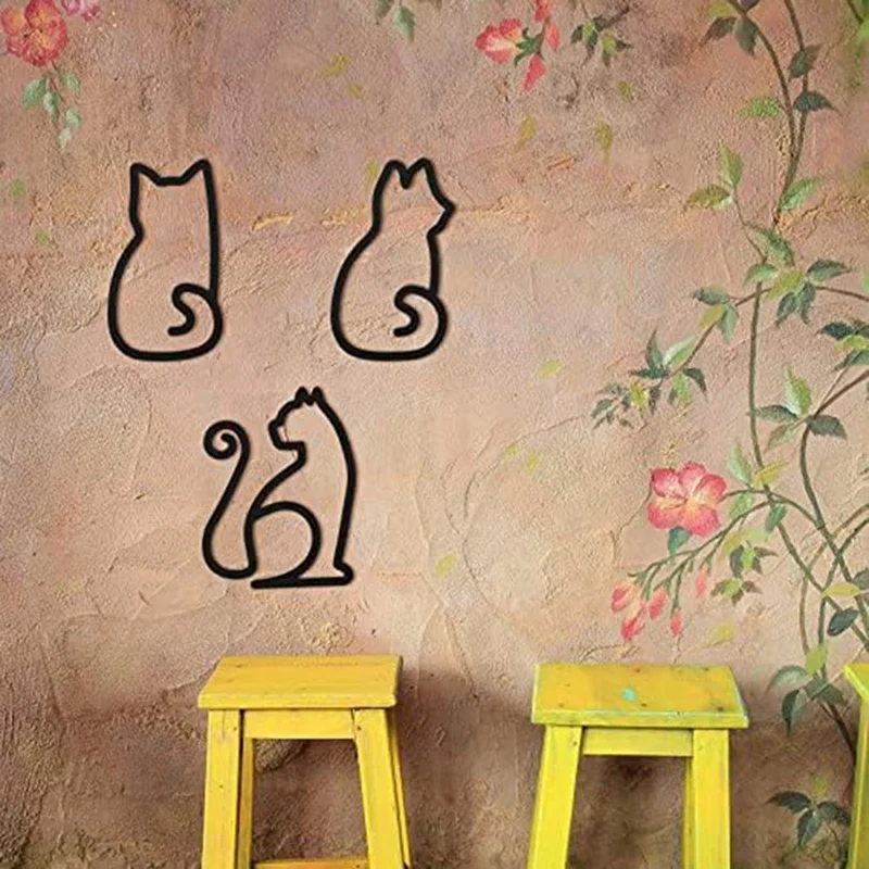 3 Piece Wall Art Wire Cats Sign Wall Decor Decors Accessories Metal For Kitchen Restaurant Shop