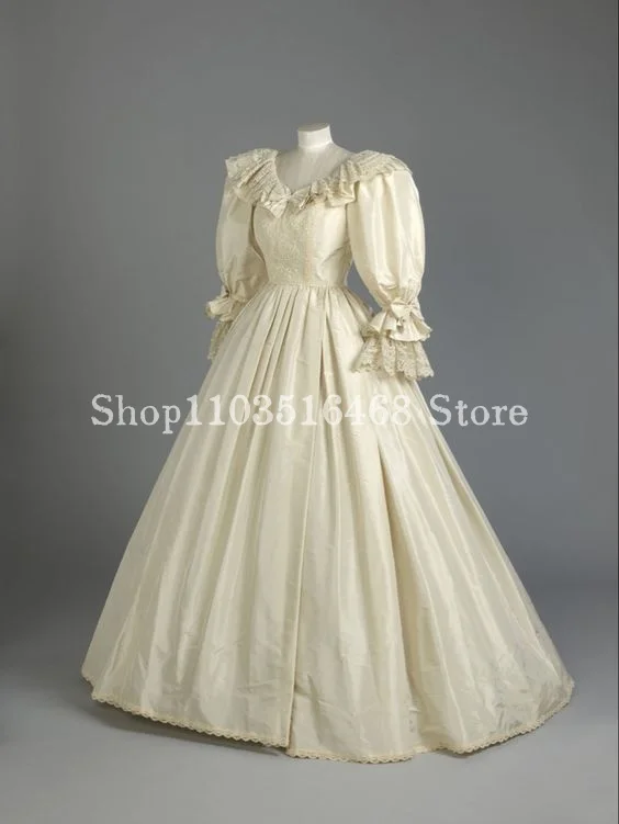 History Museum Victoria Prom Dress Beige Silk Taffeta Fluffy Applique Lace A-Line Gown فساتين سهرة Women\'s Party Dresses