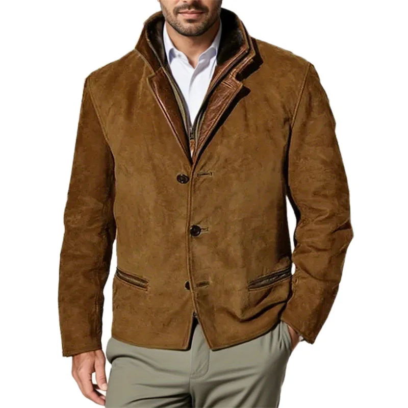 

American Vintage Mens Jacket Oversizd Loose Michigan Workwear Tops Autumn Winter Patchwork Zipper Collar Long Sleeve Coat