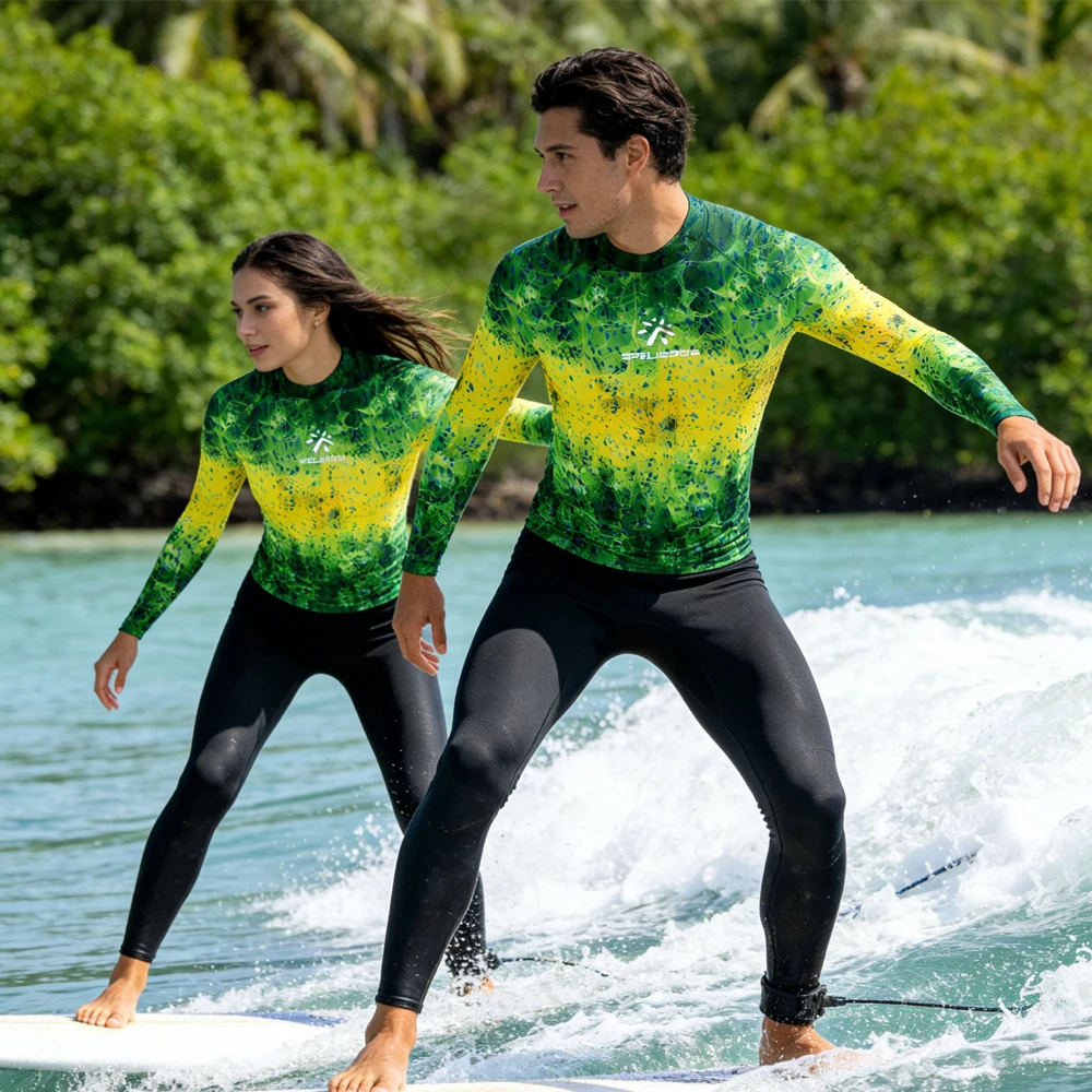 Men Women Sailing Top Wear Long Sleeve Rash Guard Surfing Shirt UPF50+ UV Protection Quick Dry Beach Swim Shirt for Water Sport