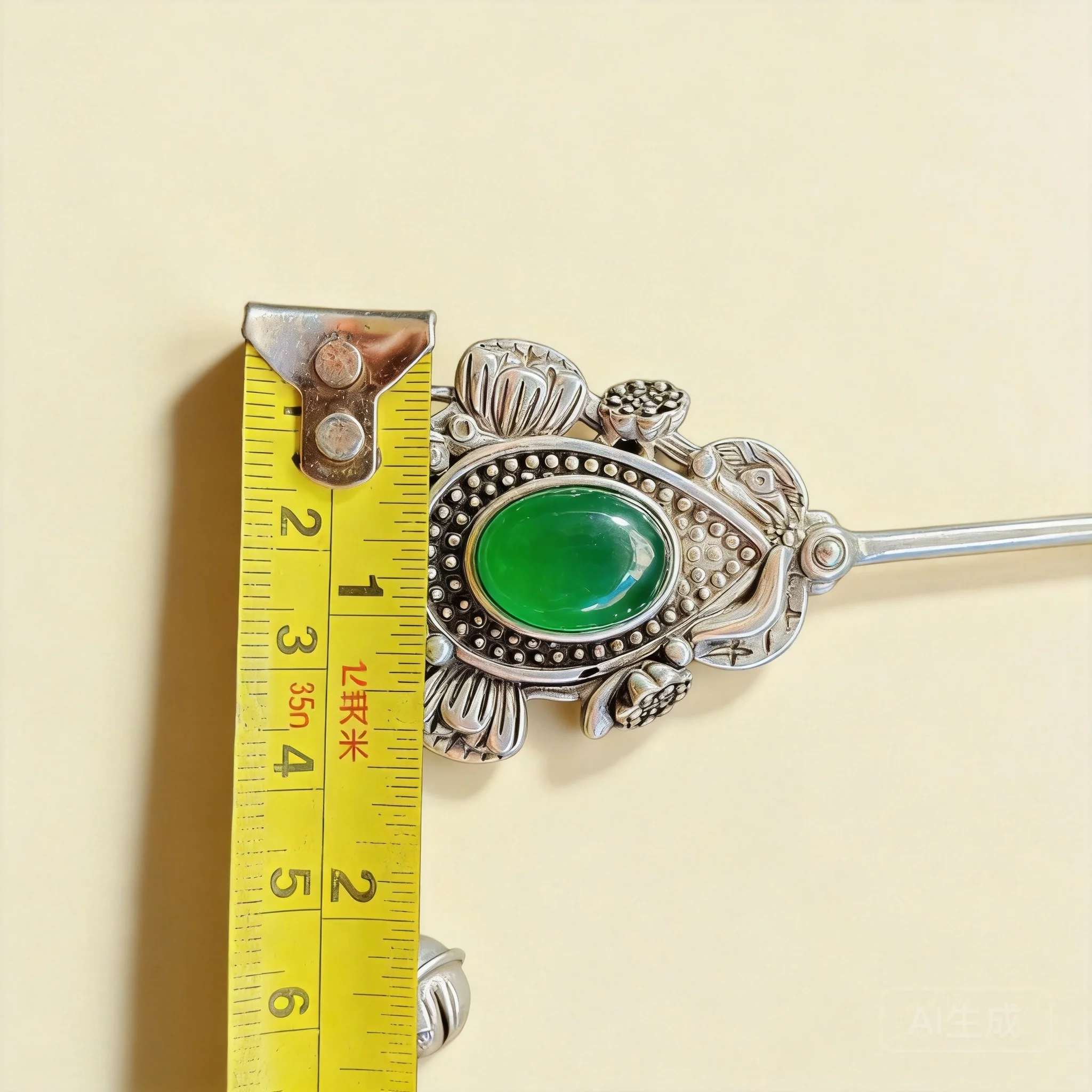 

Chinese Traditional Lucky Blessing Lotus Carved Miao Silver Hairpin Vintage Green Jade Inlaid Hair Stick Ethnic Style Hair Acces