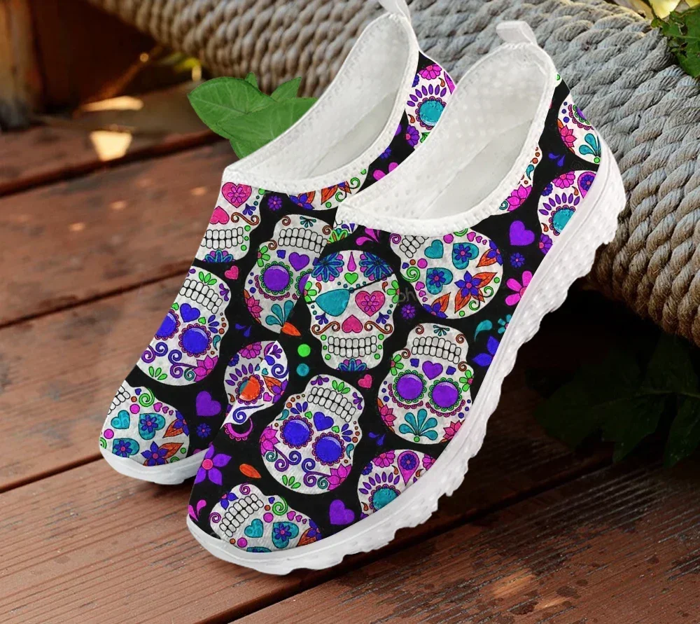 New Casual Flats Sneakers Gothic Style Colorful Sugar Skull Printing Women Outdoor Workout Footwear Comfort Shoes view 2