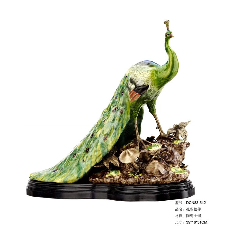 Home jewelry soft hand-painted ceramic animal decoration green peacock ornament