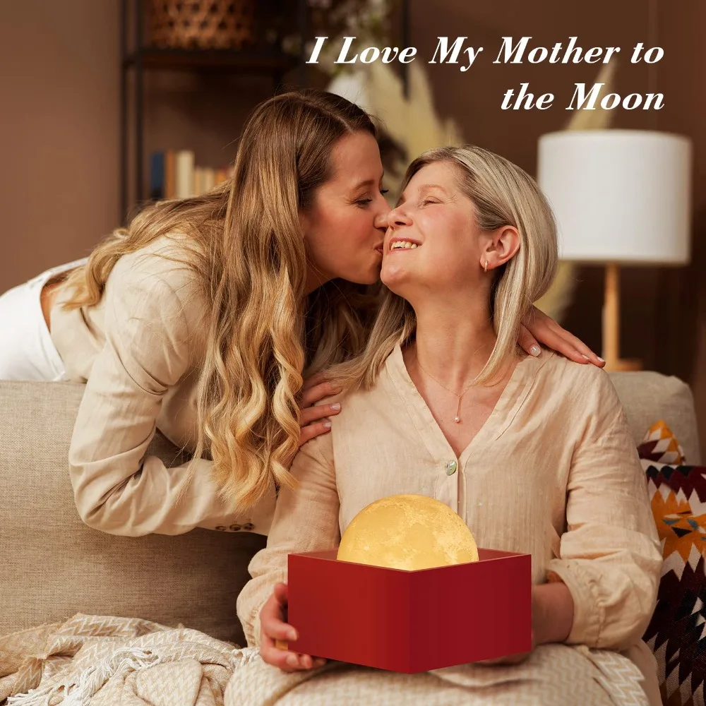 Moon LampLED Night Light, presente de Natal/aniversário para mulheres e crianças com suporte de madeira e controle remoto 5,9 polegadas