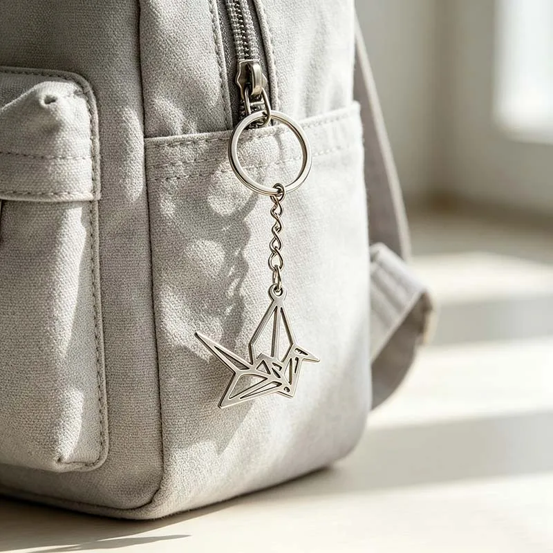 Origami Crane Stainless Steel Pendant Key Chain Geometric Animal Keyring Girls Student Schoolbag Car Keychains Gifts Accessories