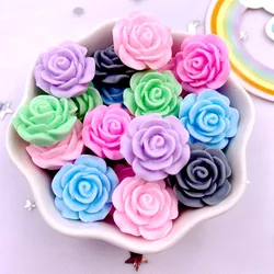 20PCS Painted Resin Kawaii Colorful 18mm Rose Flatback Flower Buttons Scrapbook Wedding Applique Accessories DIY Crafts Supplies