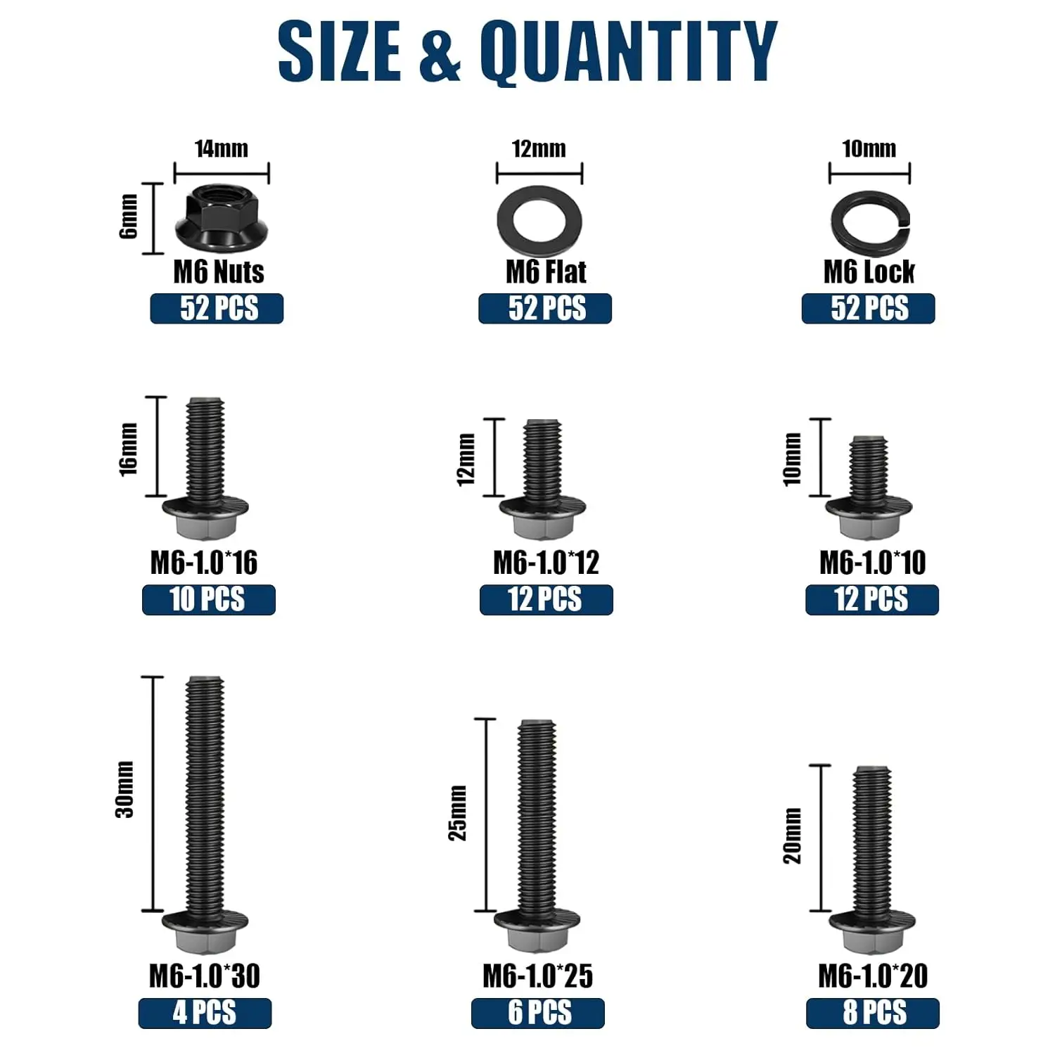 208-Piece Set of M6 Metric Flange Bolts and Nuts, rust-resistant, durable, and high-strength, suitable for various mechanical eq