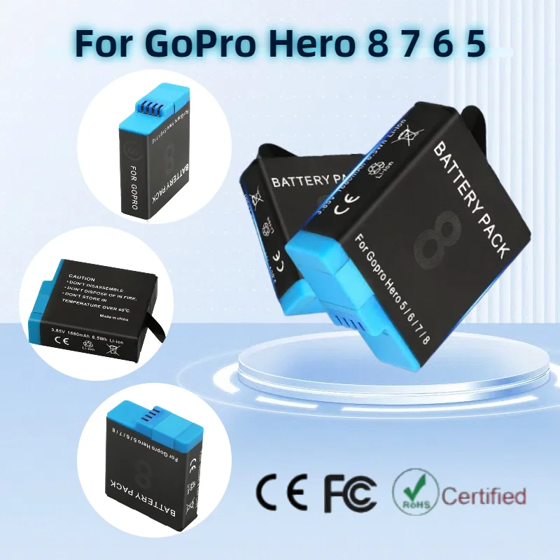 

Аккумулятор 1680 мАч для GoPro Hero 8 7 6 5, литий-ионный аккумулятор для спортивных камер с защитой от низкой температуры