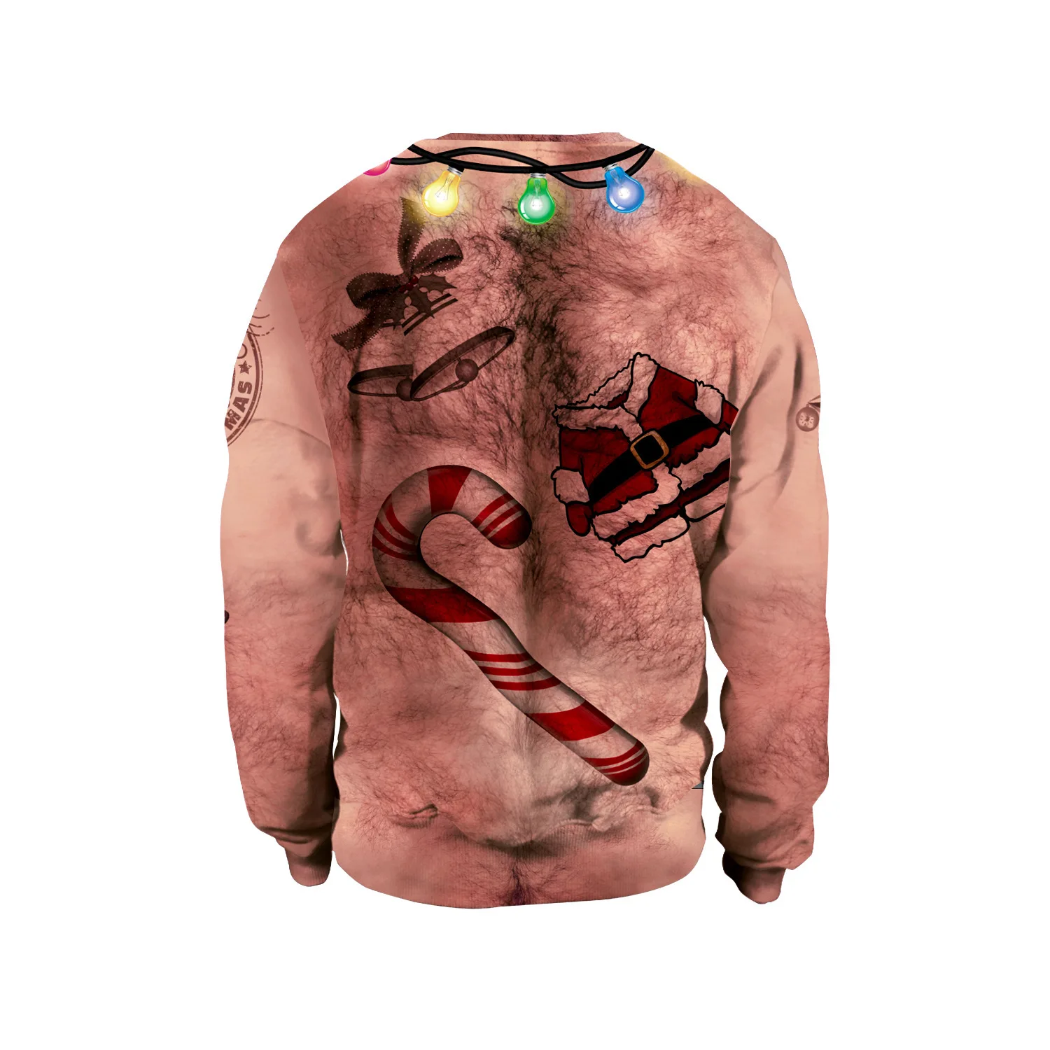 2024 Sexy Belly Button Hair 3D Digital Printing Pullover Round Neck Christmas Couple Hoodie