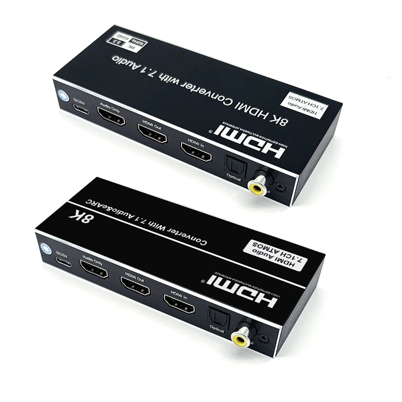 8K HDMI Video Converter Audio Extractor Support EARC Return 7.1CH ATMOS Dobbly-trueHD Optical Coaxial 3.5mm R/L Audio HDR 10 VRR
