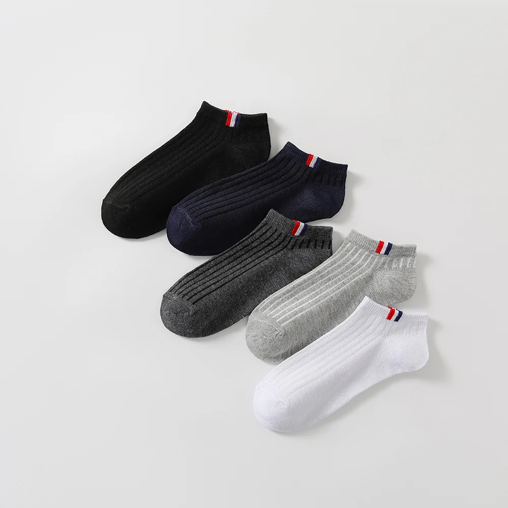 5 Pairs Men Boat Socks Trendy Versatile Solid Color Side Label Casual Socks Sweat Absorbing Invisible Men Business Ankle Socks