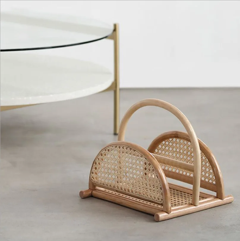 Real rattan magazine rack, retro book and newspaper rack, bed and breakfast desk storage rack