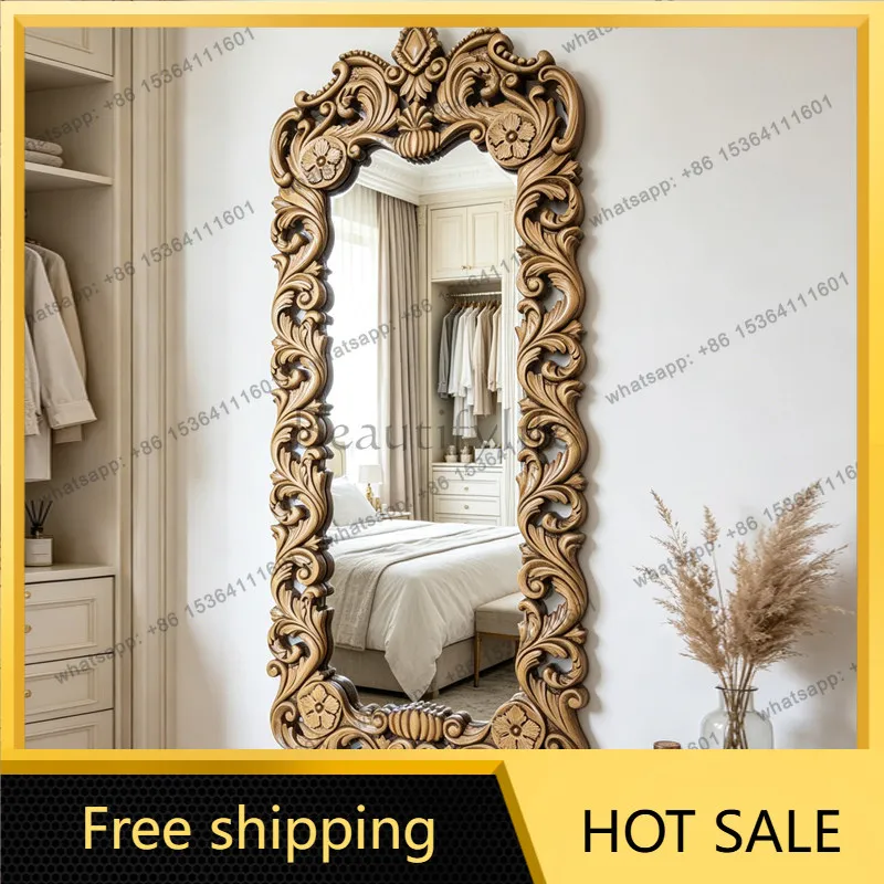 LS Vintage Light Luxury Palace Carved Full-Length Mirror French Vintage Bedroom Entryway Atmosphere Decorative Mirror