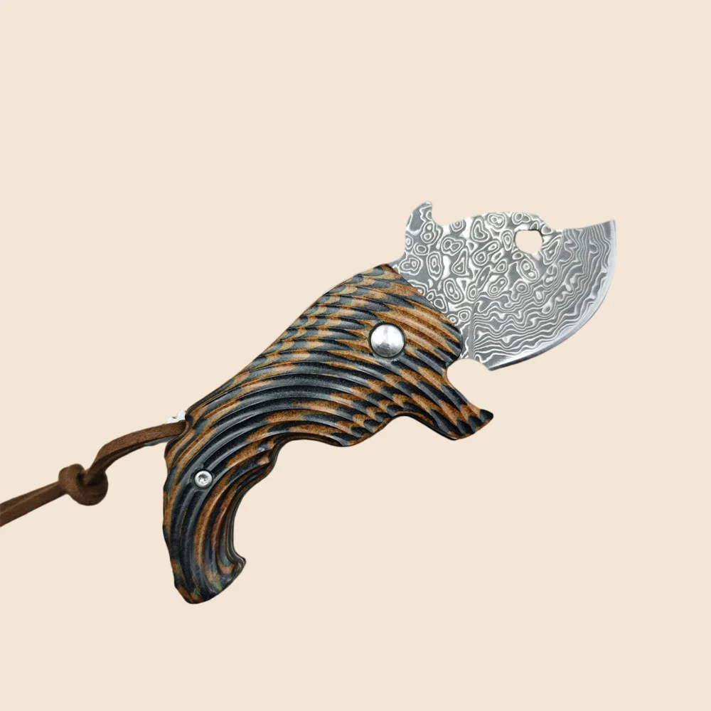 

Милый мини-складной карманный нож в стиле бульдога с дамасским клинком и рукояткой G10, портативный креативный инструмент для кемпинга и барбекю, EDC-нож