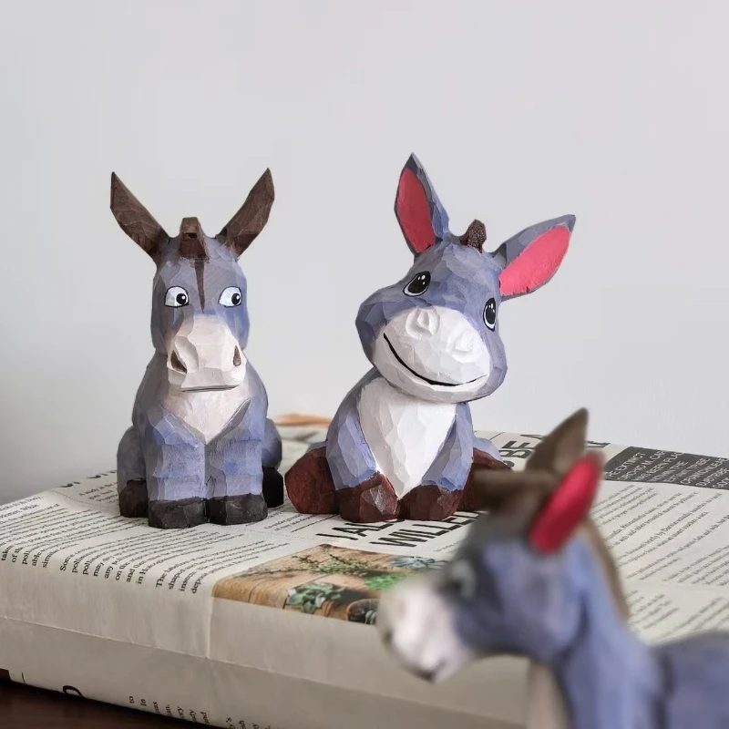 Endearing Donkey Hand Carved Wood Desk Animal Statue Study Decorations Home Animal Figurines Nature Craft Ornament Handmade Gift