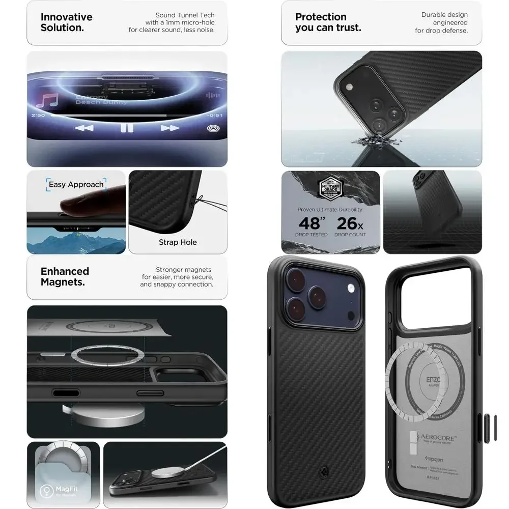 

Чехол для iPhone 17 Pro Max, Enzo Aramid T [Кнопка управления камерой] [Совместим с MagSafe] — черный, черный