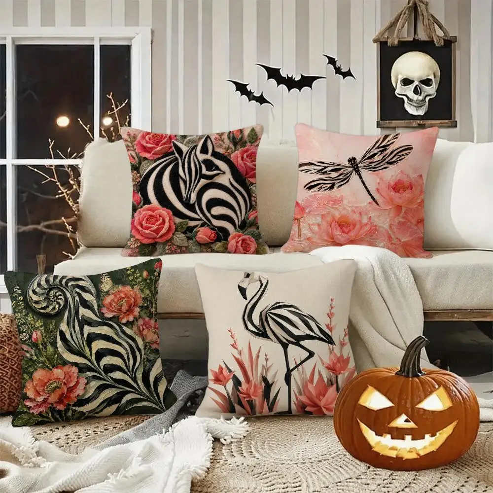 Fantasy Nature Cushion Decor Cushion Cover Halloween Rustic Throw Pillow Covers, Cute Ghost Pumpkin Maple Leaf Cushion Covers