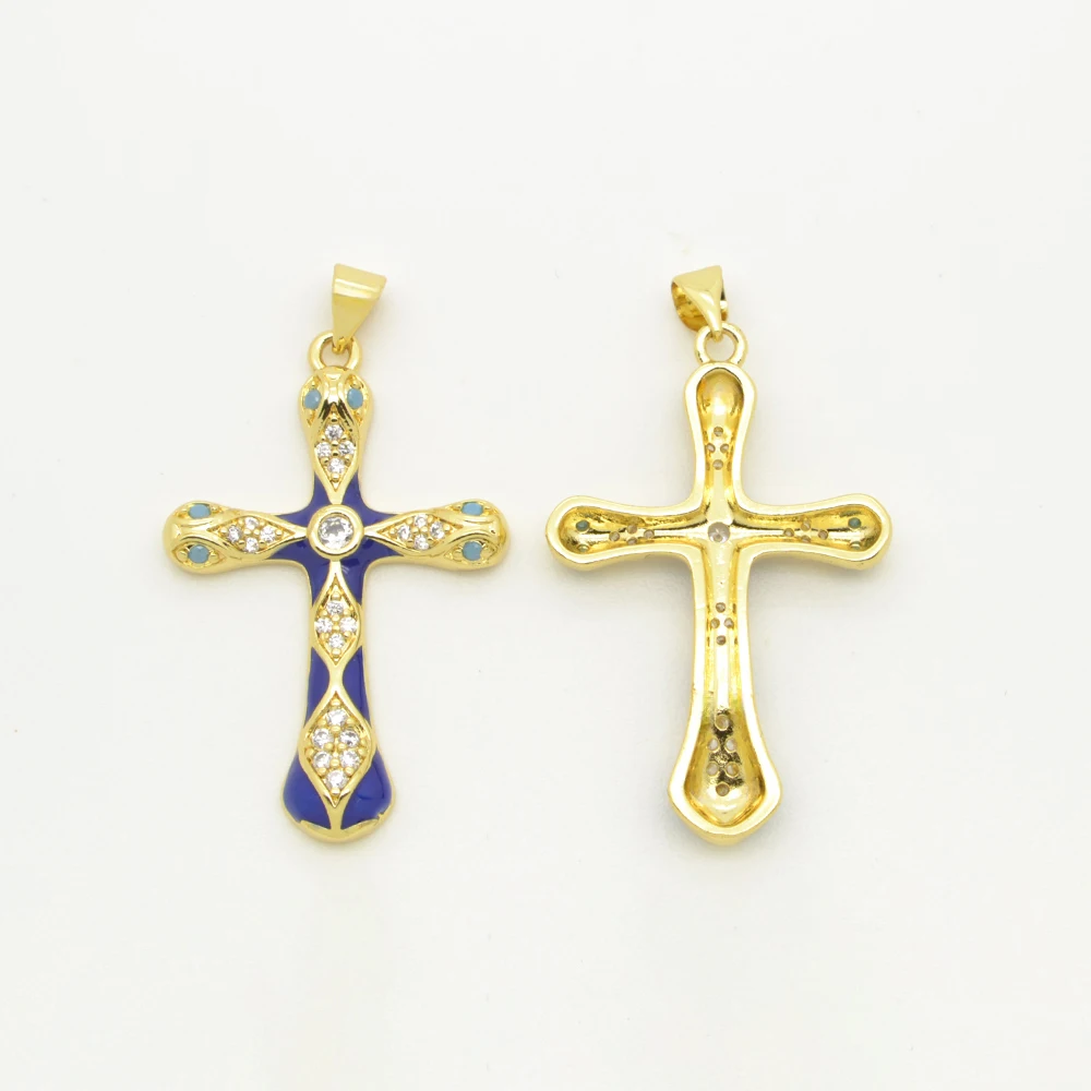 Christian Cross Pendant para Colar DIY, Micro Incrustado Zircon Jóias Acessórios, Virgem Maria, Oil Drip, 2Pcs