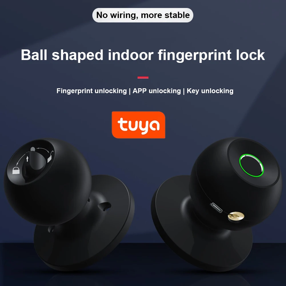 Smart Door Knob Fingerprint Door Knob Rechargeable Keyless Entry Door Lock with Keys TUYA App Control for Home Indoor