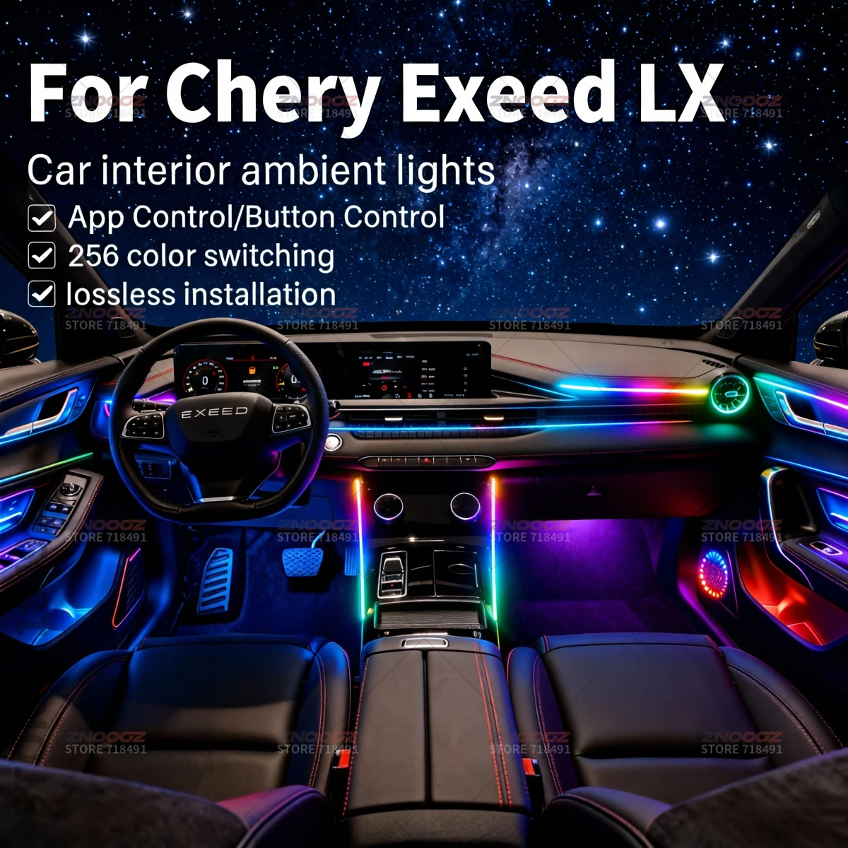 22in1 RGB Car Interior Acrylic Car Ambient Lights RGB Hidden Acrylic Strip Decoration Atmosphere Accessories For Chery Exeed LX