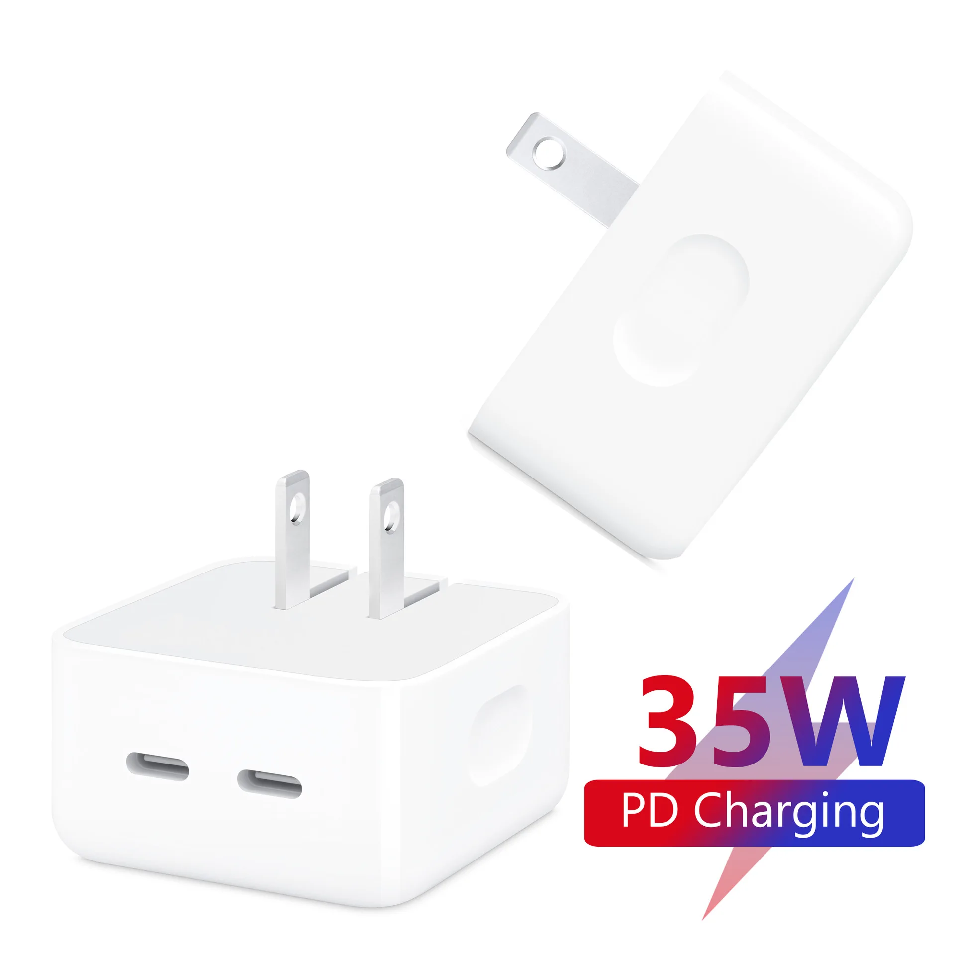 Dual Usb C Port Fast Charger Foldable 35W Usb Type C Plug Fast Wall Charger Block for Iphone 15 14 13 Pro Max Ipad Power Adapter