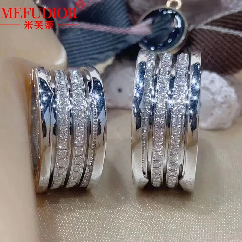 925 Sterling Silver Ring D VVS Full Moissanite Three Rows Diamond Wedding Bands for Women Couple High Quality Jewelry Party Gift