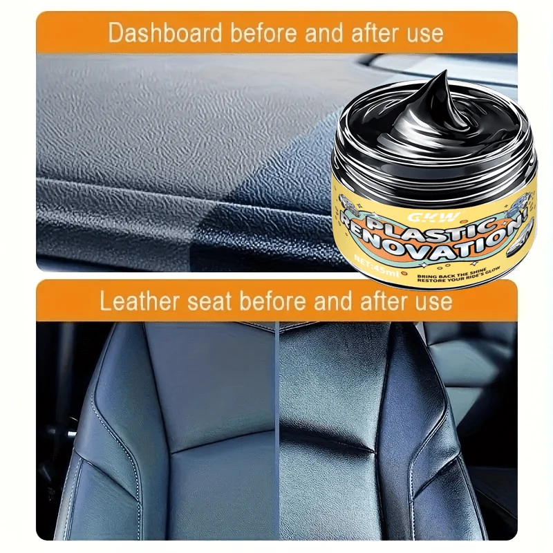 Multifunctional Car Interior Repair Wax & Tire Repair Paste - Suitable for Abs Resin Repair, Dashboard and Bumper Protection and Shine Enhancement - Tire Coating Enhancement Gel, Comparison of Pre- and Post-Care Results