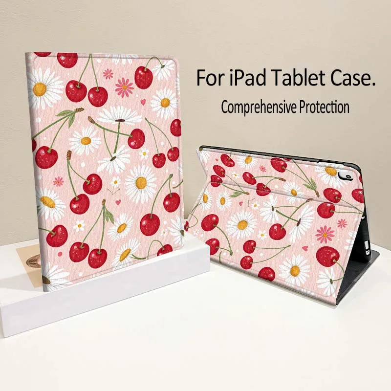 Cartoon Cherry Daisy Pink For iPad Pro Air mini 7 6 5 4 11th 10th 7th 6th 5th 13 12.9 11 10.9 10.5 10.2 Inch Tablet Case