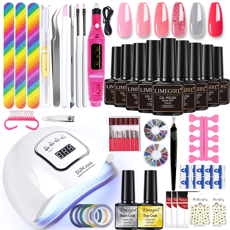 Manicure Set Nagellak Kit Met Led Nail Lamp Semi Permanente Uv Lak Losweken Gel Nagellak Set Base top Coat Nail Sets