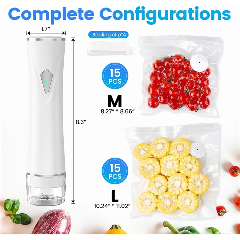 A74G-Vacuum Sealer For Food With Visible Tank, Handheld Vacuum Sealer Machine With 30 Reusable Bags, Wireless & Portable