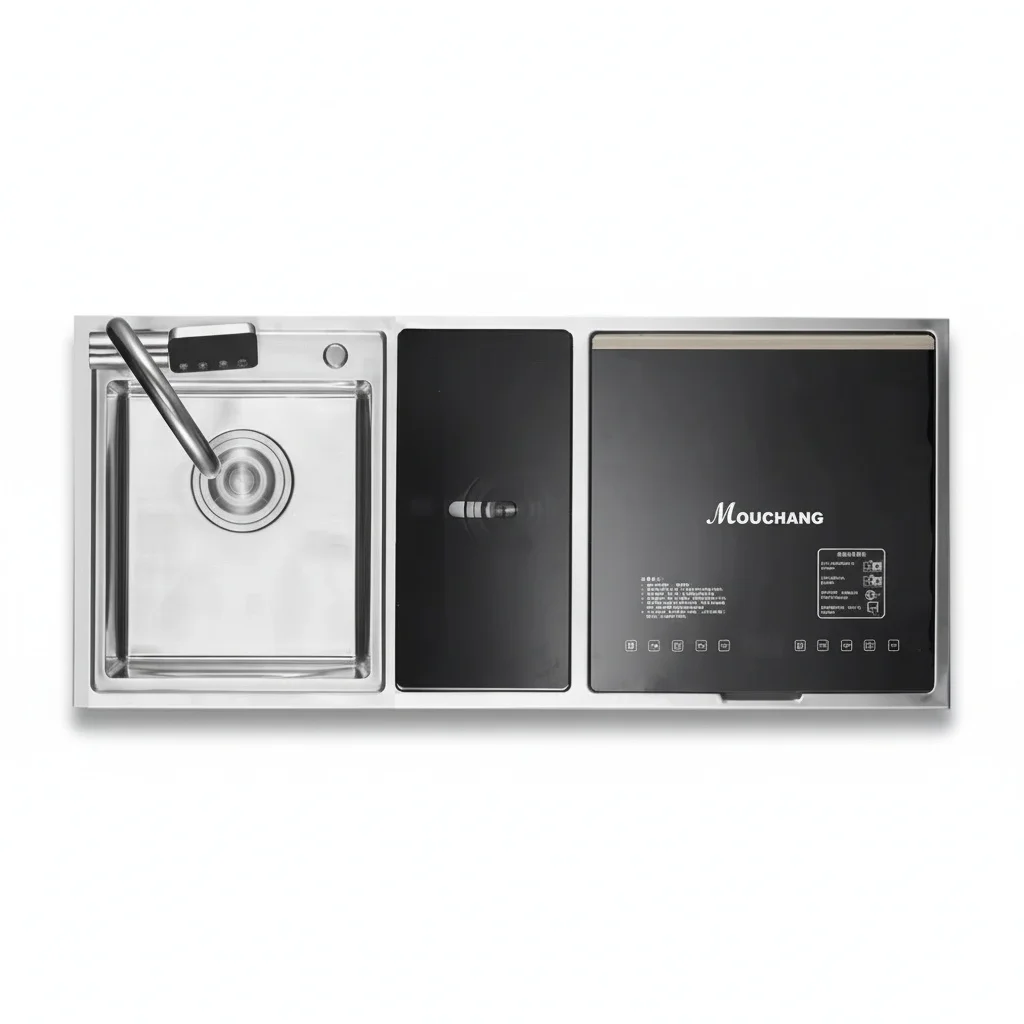Ultrasonic Sink Dishwasher, 304 Stainless Steel Double Bowl Kitchen Sink, Touch Control Countertop Dishwasher Machine, with Rack