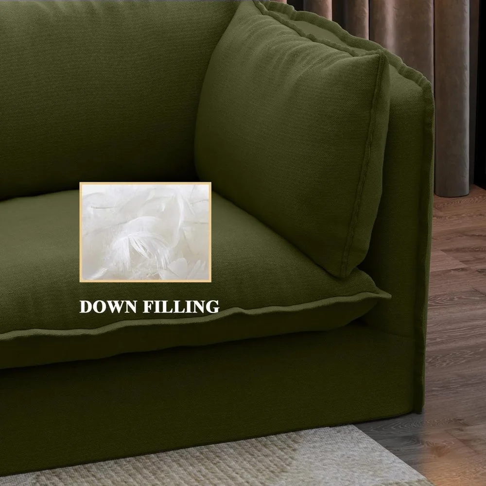 أرائك سحابة مقاس 80 بوصة لغرفة المعيشة، أريكة من قماش الكتان مكونة من 3 مقاعد مع وسادتين مسند للذراع وأرجل خشبية أسفل الأريكة المنجدة #3