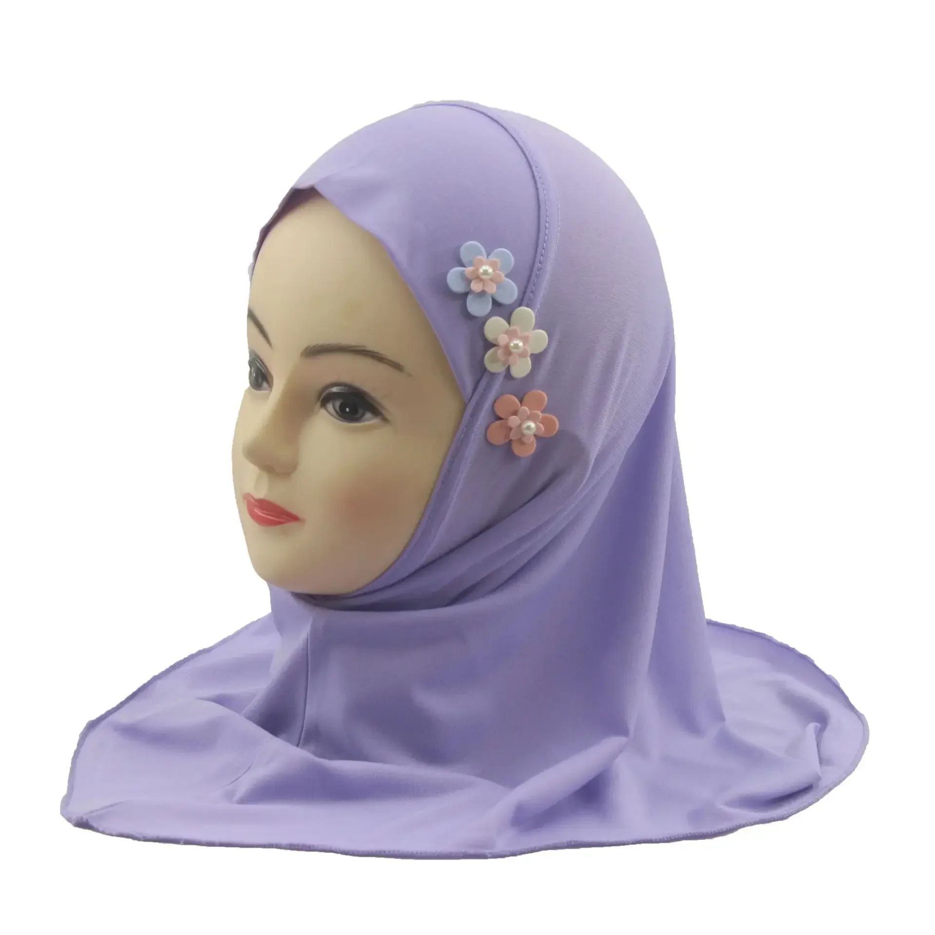 Easy To Wear Girls Instant Hijab Scarf Muslim Hijabs Handmade Flower Amira Lovely Flower Headscarf Turban for 2-6 Years Kids